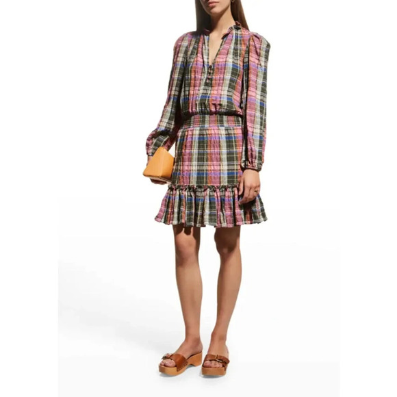 NWT Veronica Beard Olive and Pink Plaid Ruffle Destiny Dress Size 2 - Picture 1 of 12